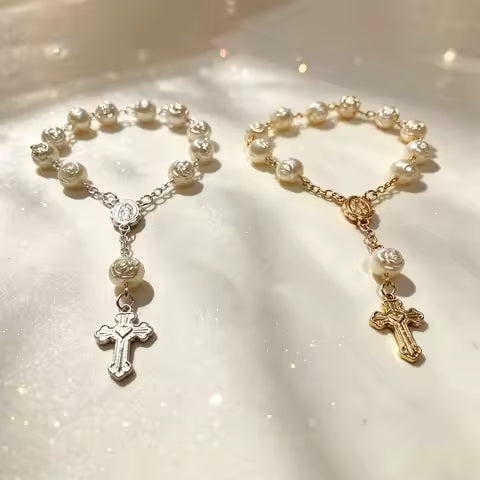 Bracelet Chapelet Perles de Rose - Bijou Religieux Catholique