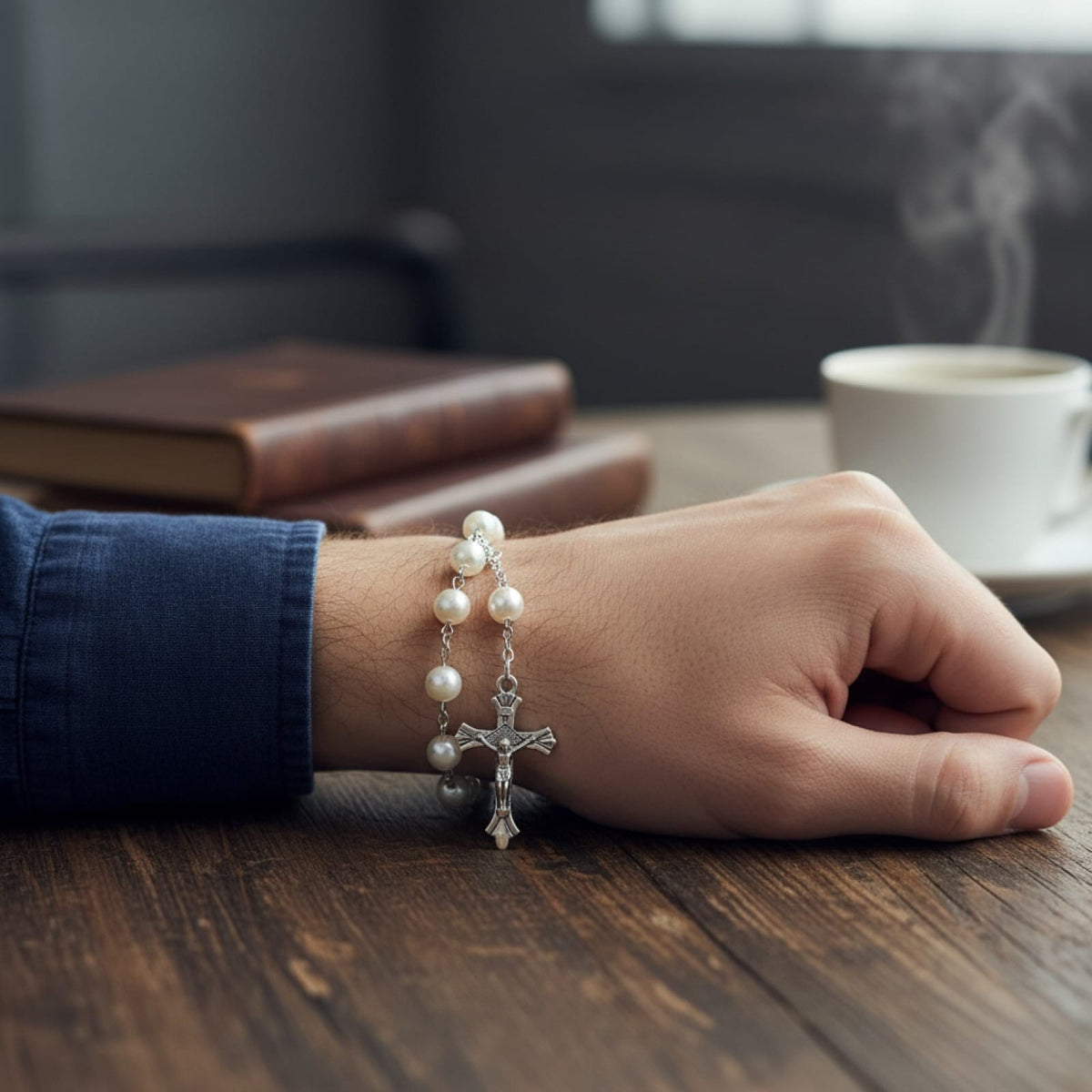 Bracelet de chapelet catholique avec croix et crucifix - Bijou de foi