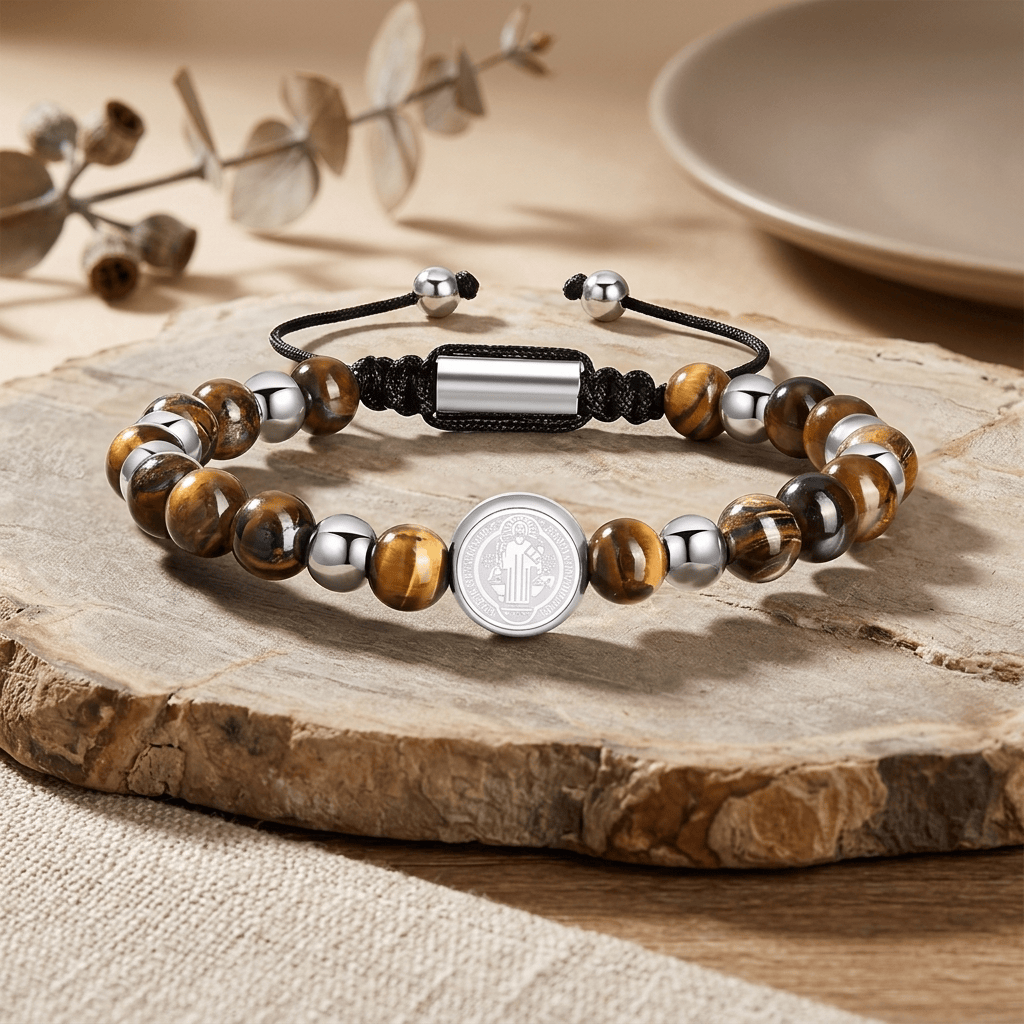 Bracelet Saint Benoît Acier Inoxydable Réglable - Bijou Chrétien