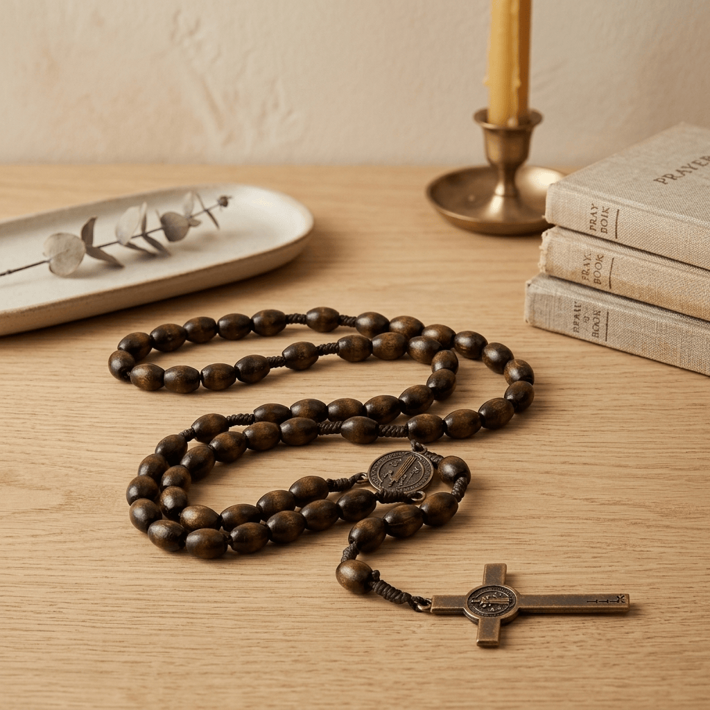 Chapelet Bois Crucifix - Ornement Voiture Artisanal