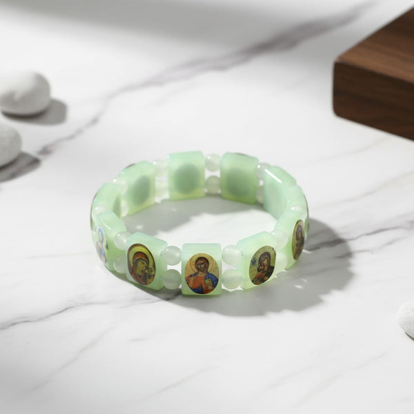 Bracelet Chrétien Élastique Lumineux avec Icône - Bijou Spirituel