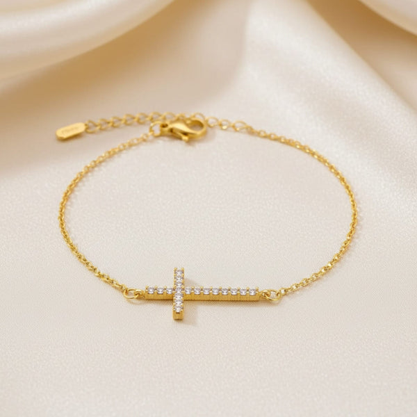 Bracelet Croix Doré Acier Inoxydable