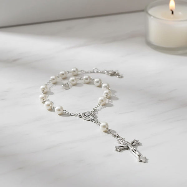 Bracelet de chapelet catholique avec croix et crucifix - Bijou de foi