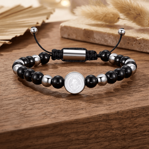 Bracelet Saint Benoît Acier Inoxydable Réglable - Bijou Chrétien