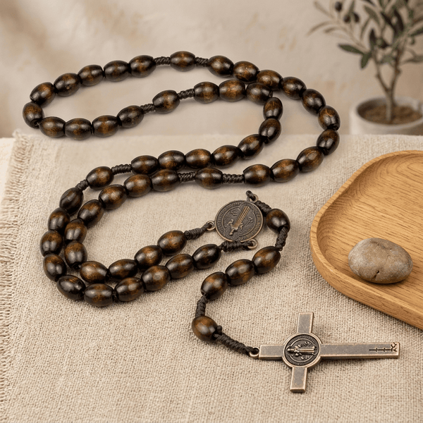 Chapelet Bois Crucifix - Ornement Voiture Artisanal