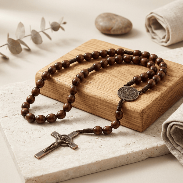 Collier Chapelet Bois Artisanale avec Croix