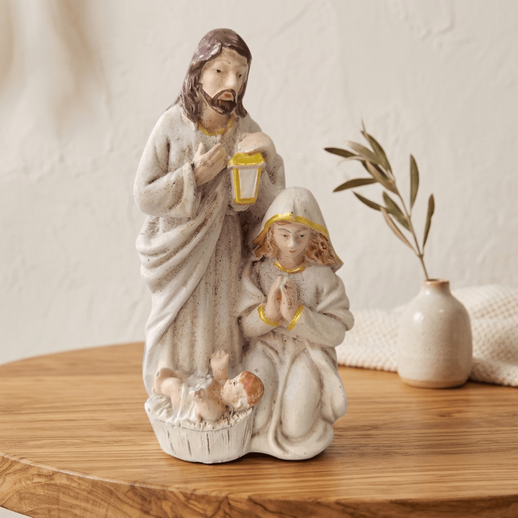 Statue Scène de la Nativité en Résine - Figurine Sainte Famille, Décoration Noël Artisanale