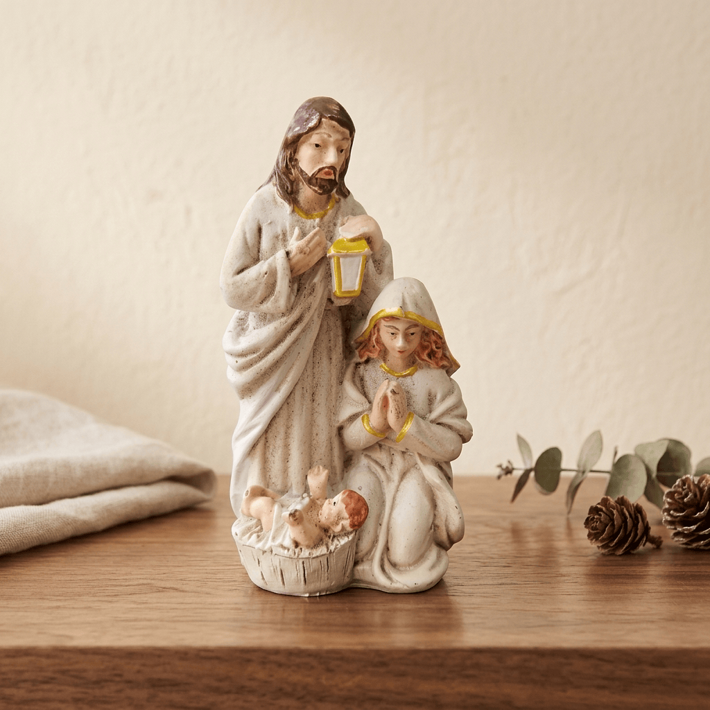 Statue Scène de la Nativité en Résine - Figurine Sainte Famille, Décoration Noël Artisanale