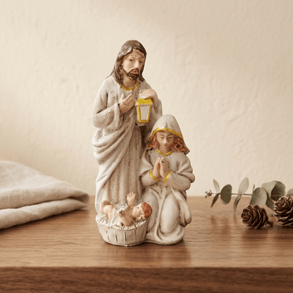 Statue Scène de la Nativité en Résine - Figurine Sainte Famille, Décoration Noël Artisanale
